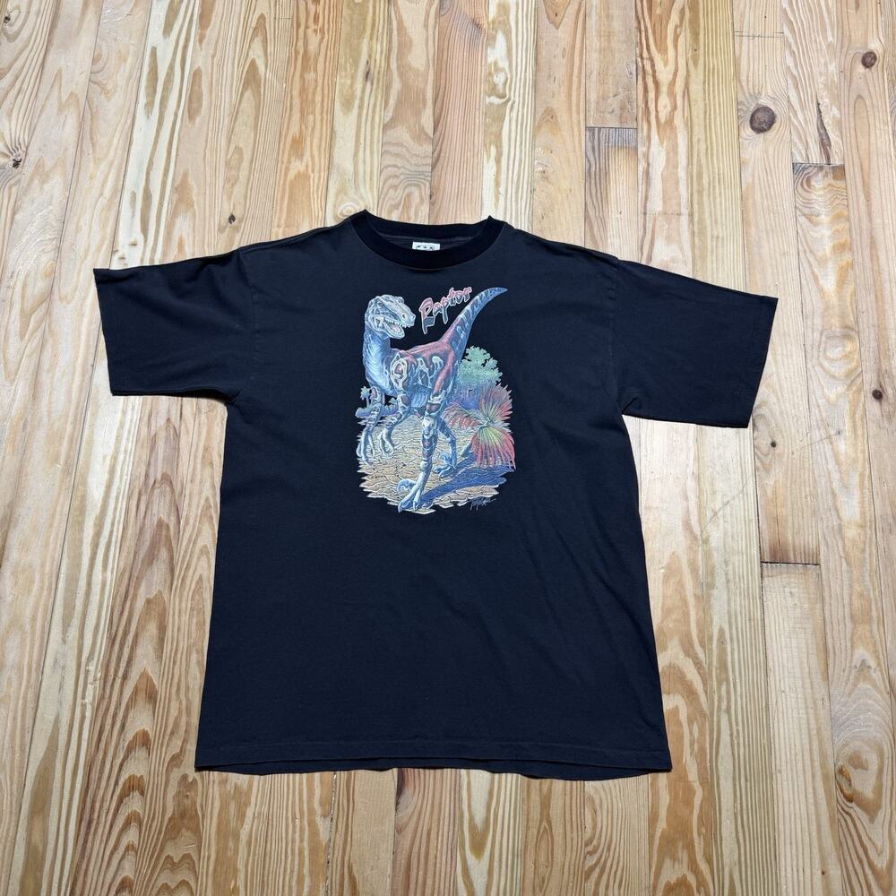 Vintage 90s Wrangler Raptor Dinosaur T Shirt Mens XL USA Single Stitch Black